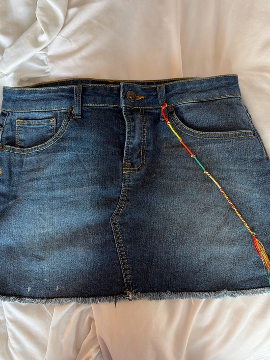 Lucky Brand Dresses & Skirts - Lucky Brand Dark Blue Denim Mini Skirt with Colorful Tassel